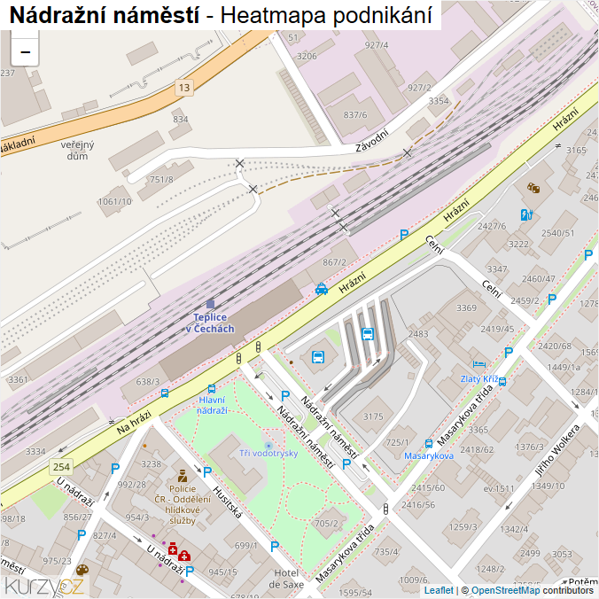 Mapa Nádražní náměstí - Firmy v ulici.