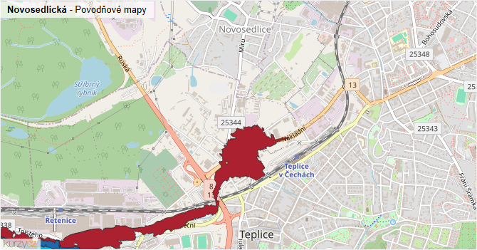 Novosedlická - záplavové mapy stoleté vody
