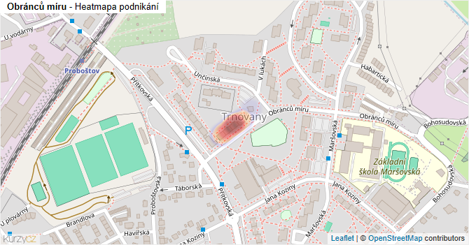 Obránců míru - mapa podnikání