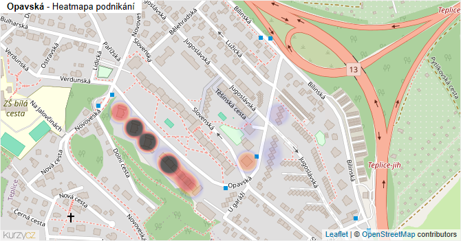 Opavská - mapa podnikání