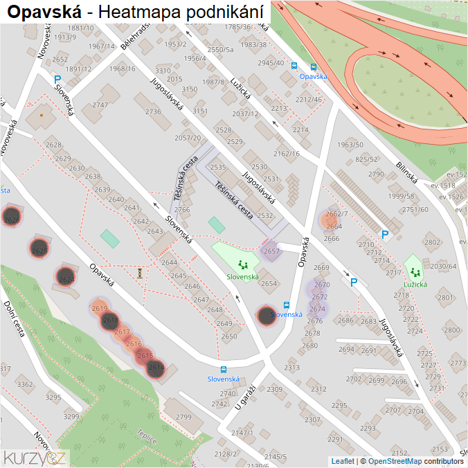 Mapa Opavská - Firmy v ulici.