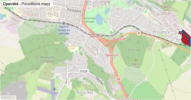 Opavská - záplavové mapy stoleté vody