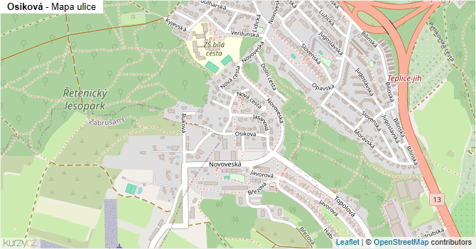 Osiková - mapa ulice