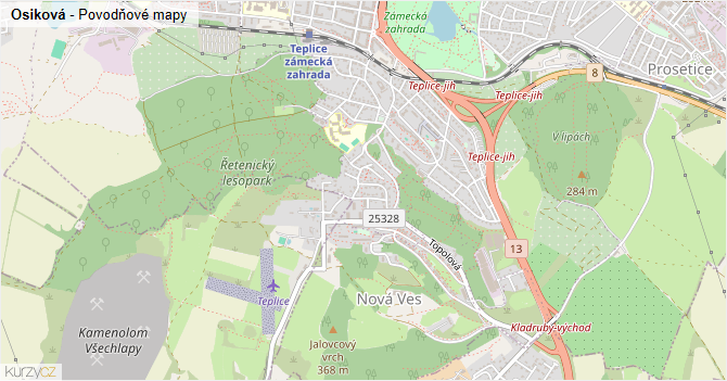Osiková - záplavové mapy stoleté vody