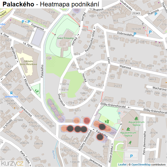 Mapa Palackého - Firmy v ulici.