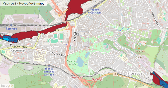 Papírová - záplavové mapy stoleté vody
