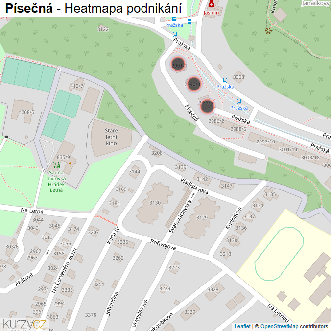 Mapa Písečná - Firmy v ulici.