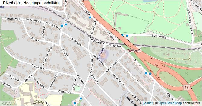 Plzeňská - mapa podnikání