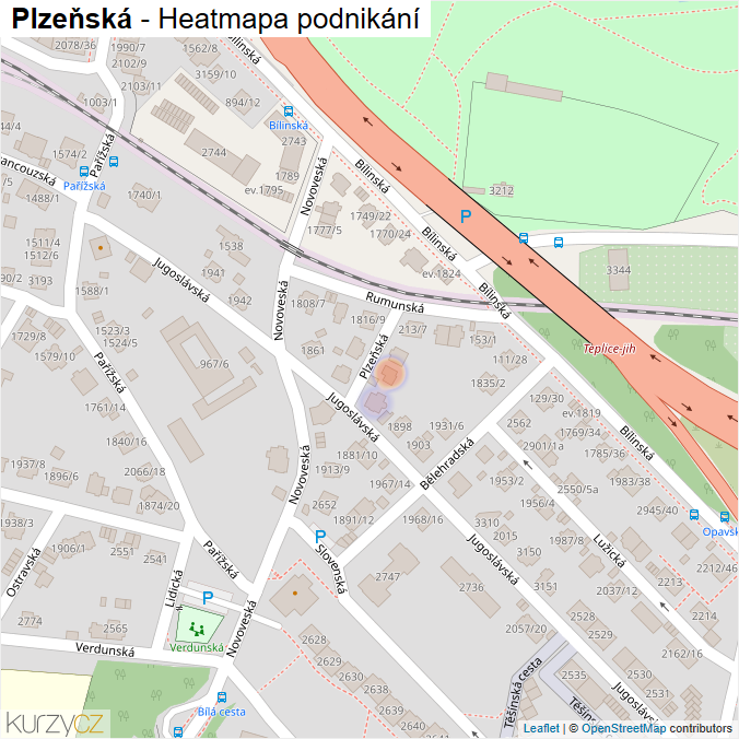 Mapa Plzeňská - Firmy v ulici.