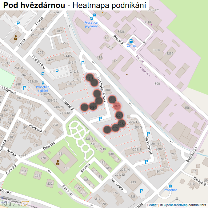 Mapa Pod hvězdárnou - Firmy v ulici.