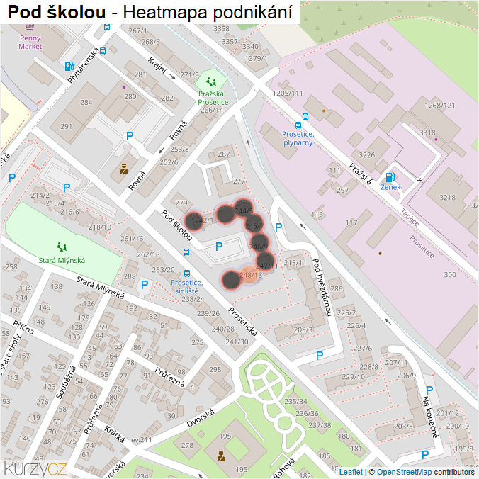 Mapa Pod školou - Firmy v ulici.
