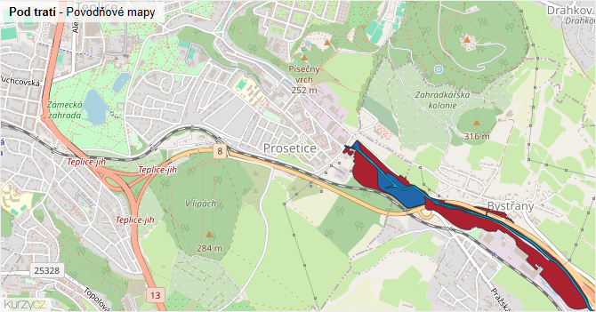 Pod tratí - záplavové mapy stoleté vody