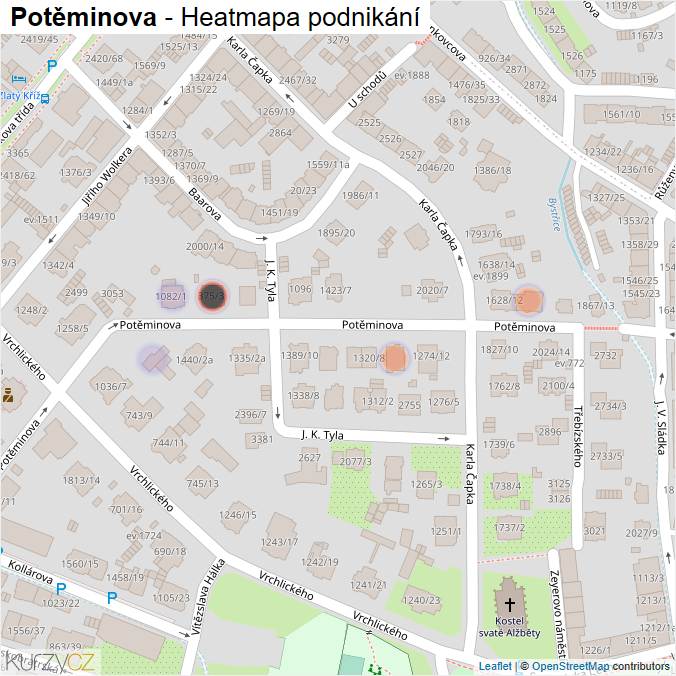 Mapa Potěminova - Firmy v ulici.