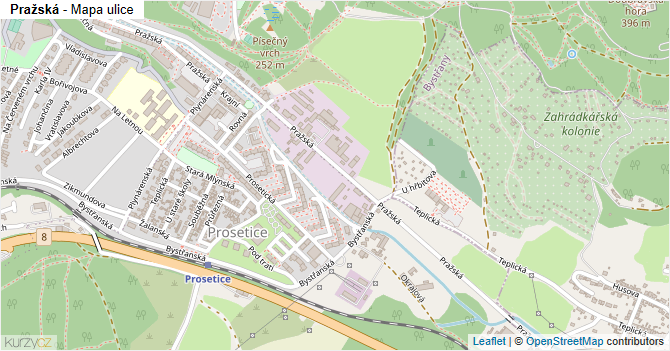 Pražská - mapa ulice