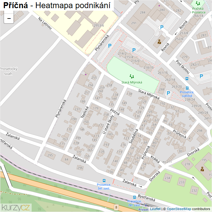 Mapa Příčná - Firmy v ulici.