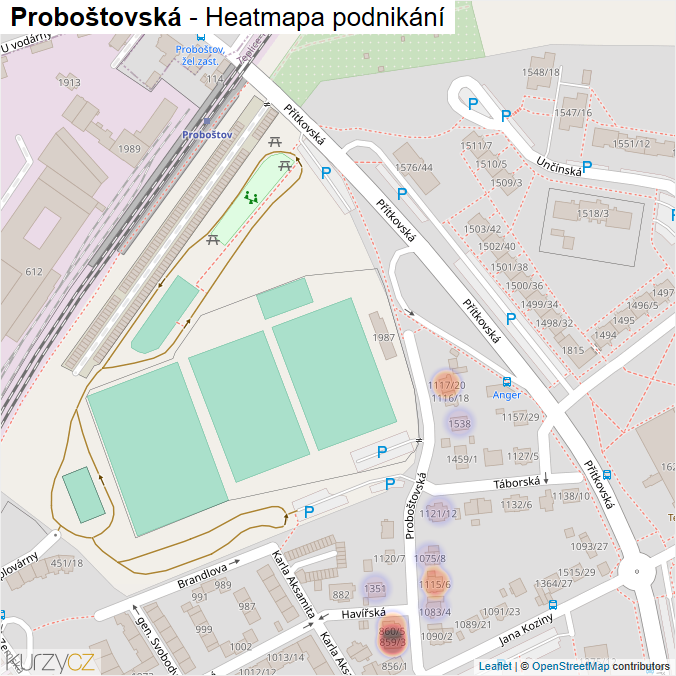 Mapa Proboštovská - Firmy v ulici.