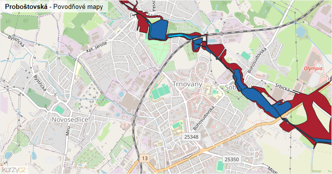 Proboštovská - záplavové mapy stoleté vody