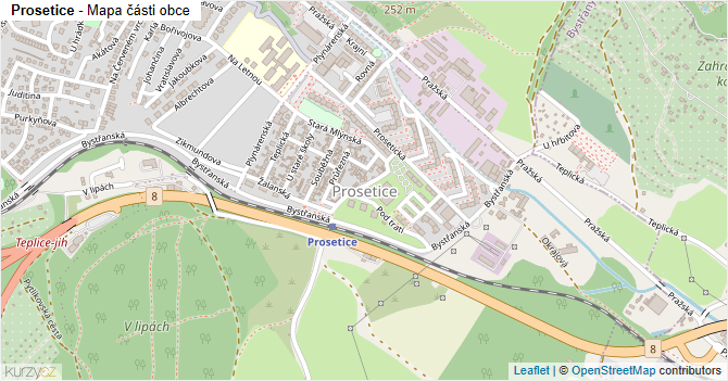 Prosetice - mapa části obce
