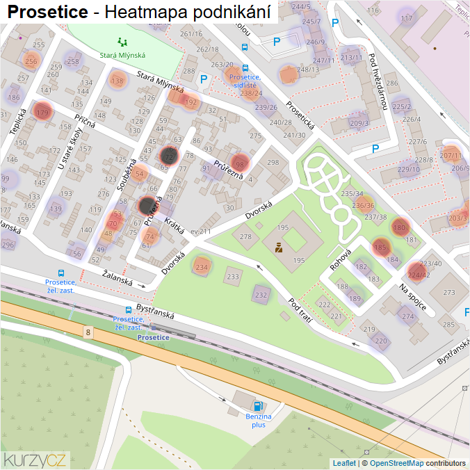 Mapa Prosetice - Firmy v části obce.