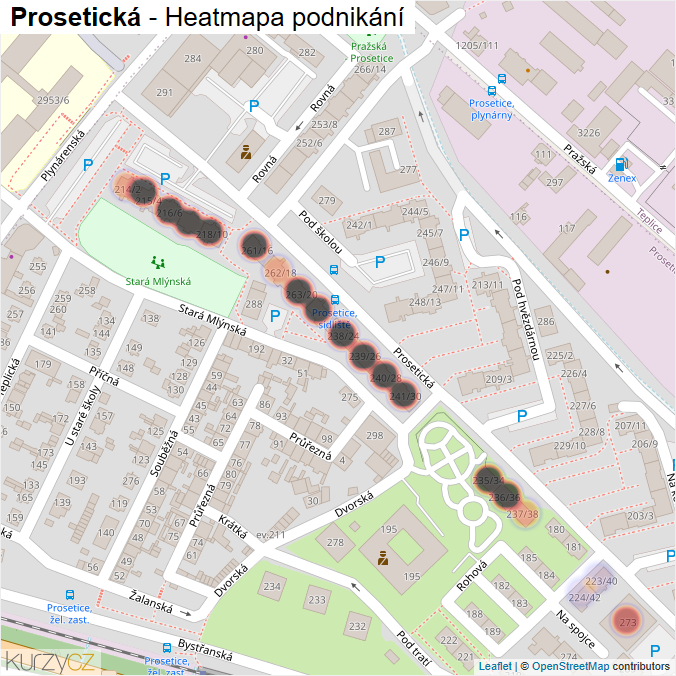 Mapa Prosetická - Firmy v ulici.