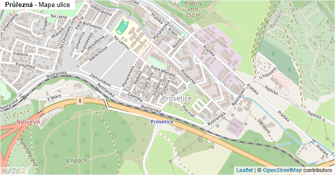 Průřezná - mapa ulice
