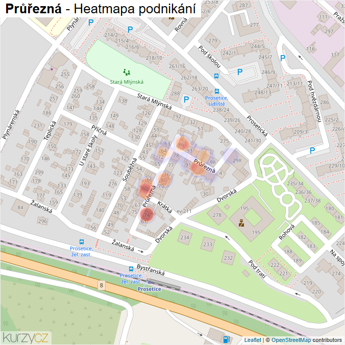 Mapa Průřezná - Firmy v ulici.