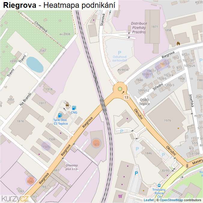Mapa Riegrova - Firmy v ulici.