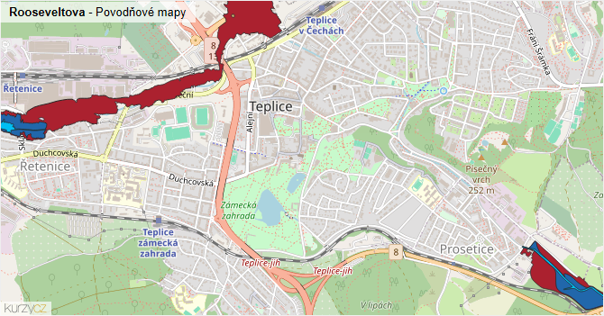 Rooseveltova - záplavové mapy stoleté vody