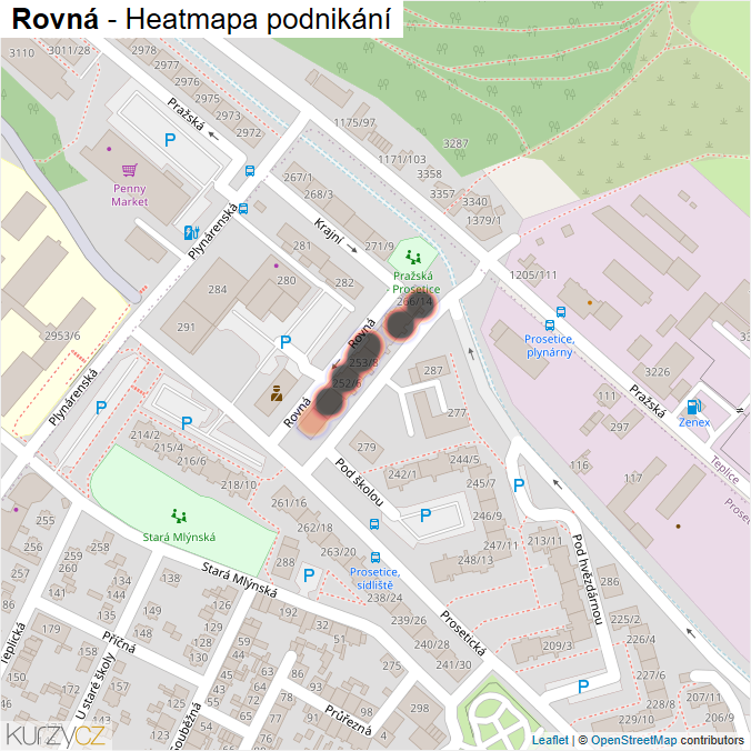 Mapa Rovná - Firmy v ulici.