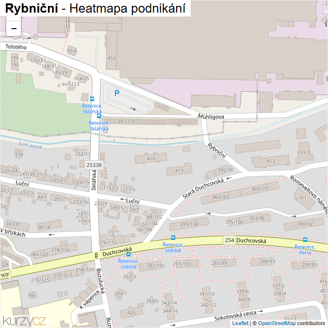 Mapa Rybniční - Firmy v ulici.
