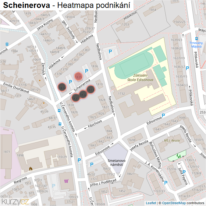 Mapa Scheinerova - Firmy v ulici.