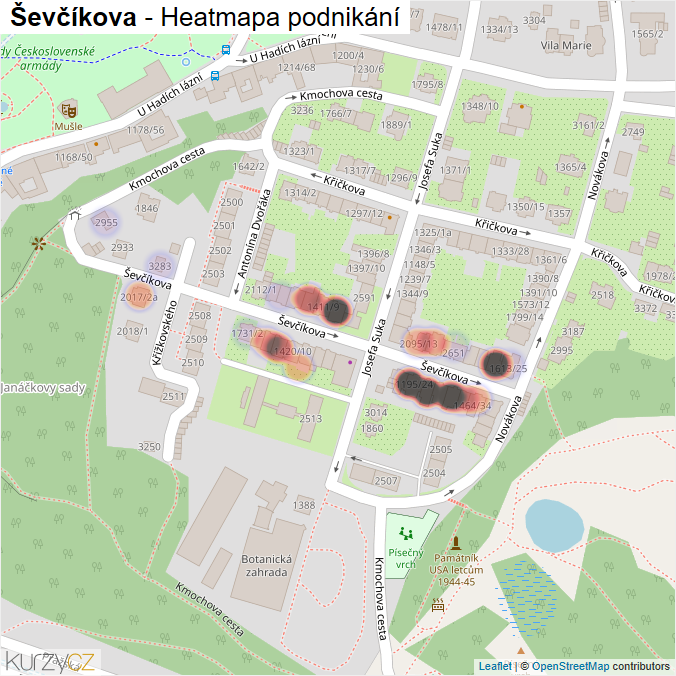 Mapa Ševčíkova - Firmy v ulici.