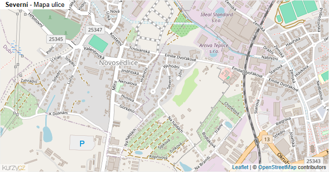 Severní - mapa ulice