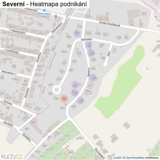 Mapa Severní - Firmy v ulici.