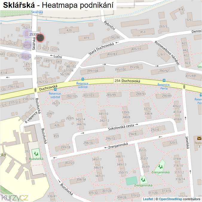 Mapa Sklářská - Firmy v ulici.
