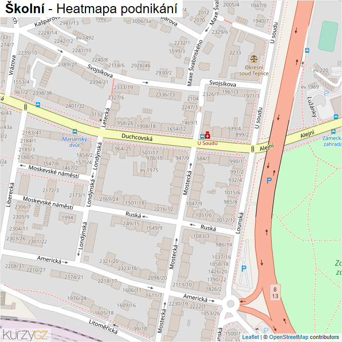 Mapa Školní - Firmy v ulici.