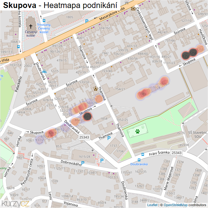 Mapa Skupova - Firmy v ulici.