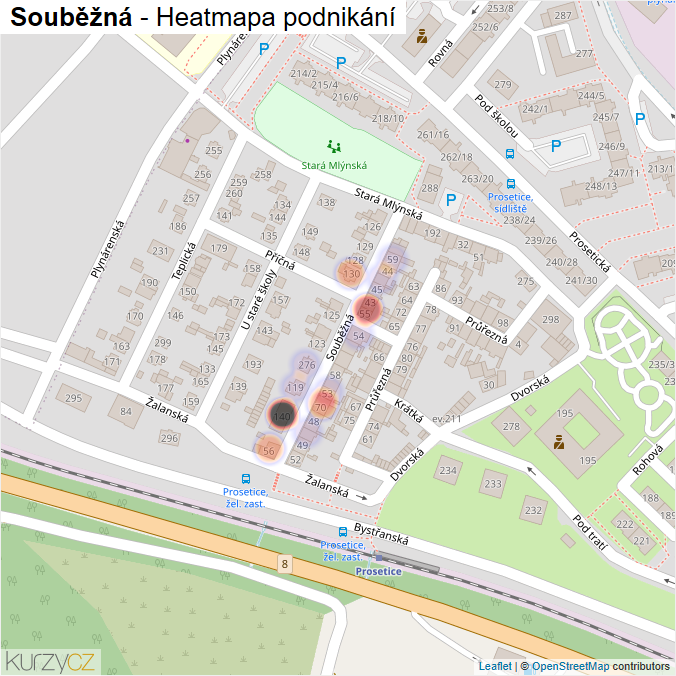 Mapa Souběžná - Firmy v ulici.