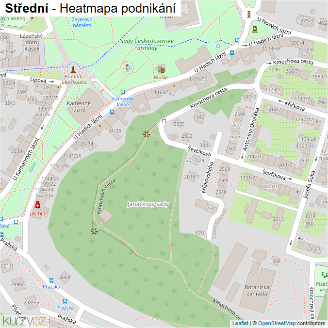 Mapa Střední - Firmy v ulici.