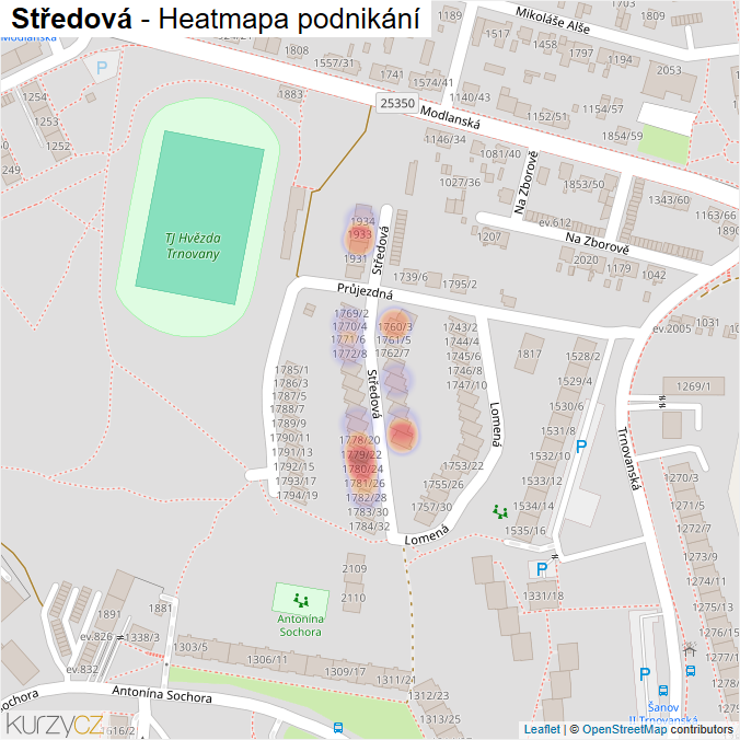 Mapa Středová - Firmy v ulici.