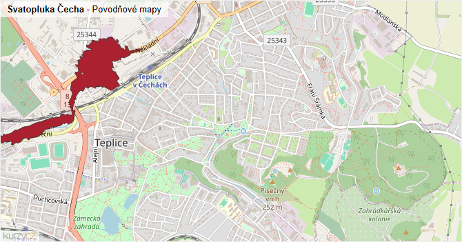 Svatopluka Čecha - záplavové mapy stoleté vody