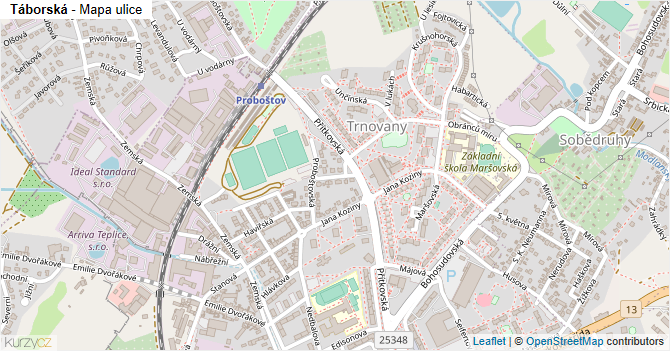 Táborská - mapa ulice