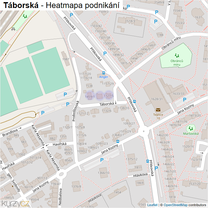 Mapa Táborská - Firmy v ulici.