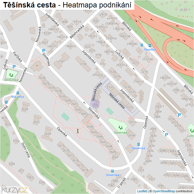 Mapa Těšínská cesta - Firmy v ulici.