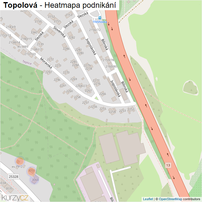 Mapa Topolová - Firmy v ulici.