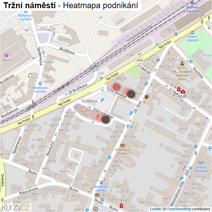 Mapa Tržní náměstí - Firmy v ulici.