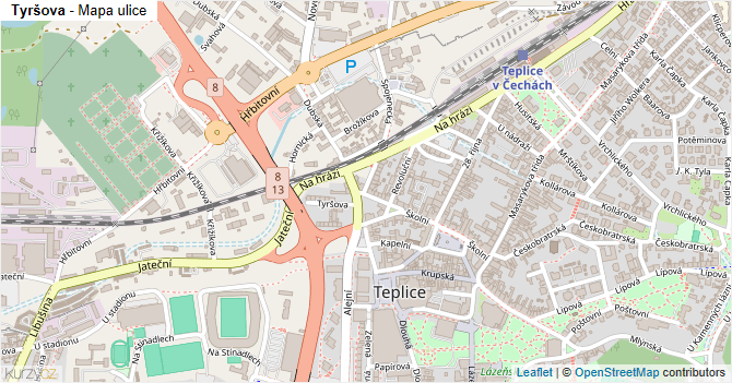 Tyršova - mapa ulice