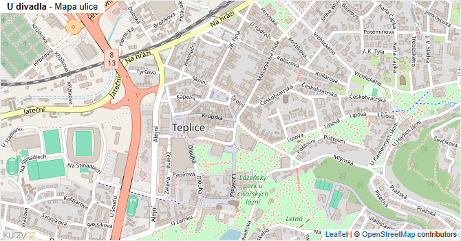 U divadla - mapa ulice