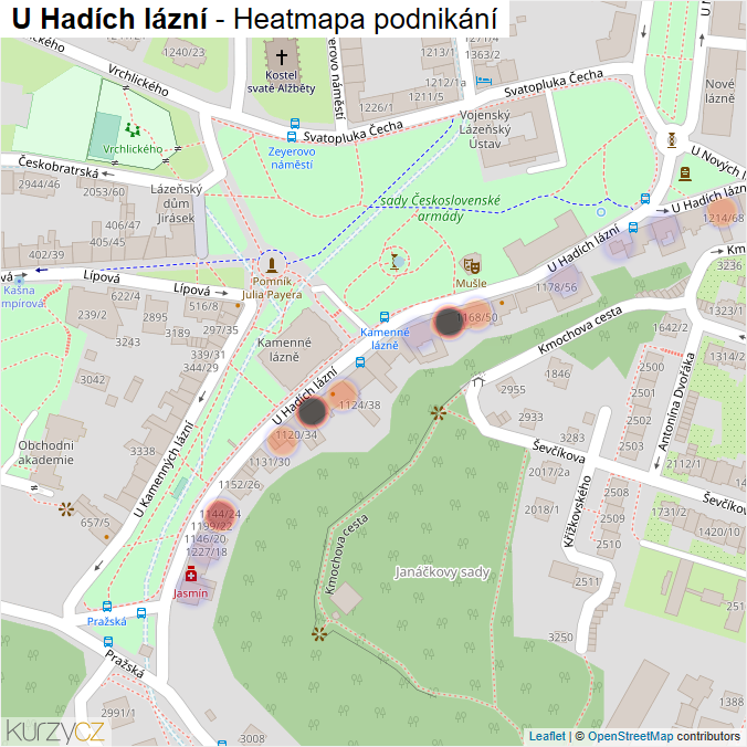 Mapa U Hadích lázní - Firmy v ulici.