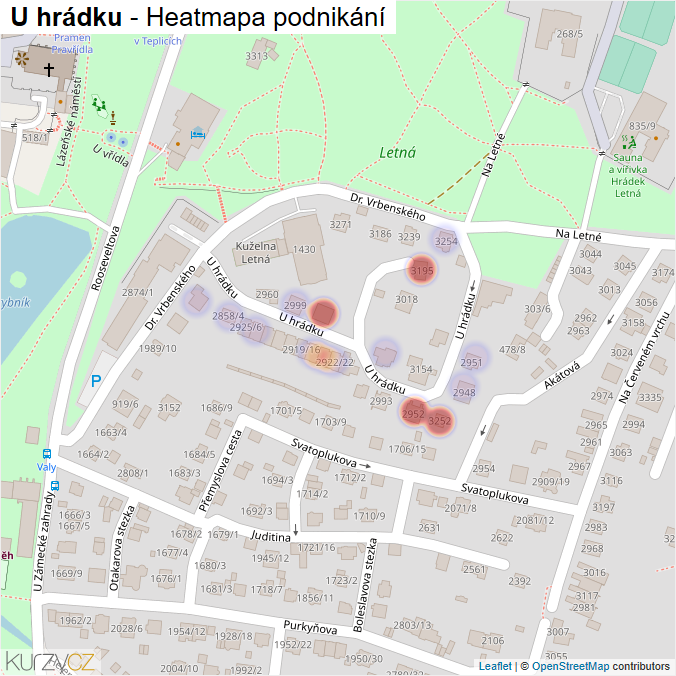 Mapa U hrádku - Firmy v ulici.